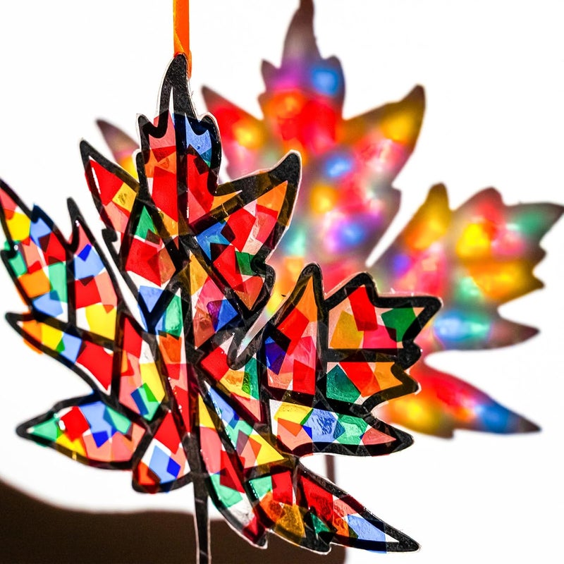 EggSun 36 Sets Fall Thanksgiving Maple Leaf Suncatchers Craft Kit for Kids Ornaments Stained Glass Window Arts and Crafts Kit for Classroom Holiday Projects Home Party Favors Decorations Ages 4 8 12 - Image 3